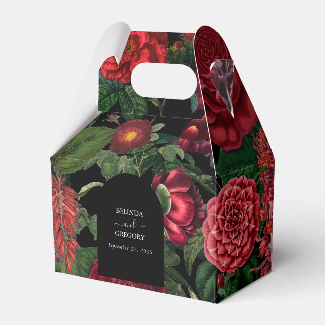 Caja Para Regalos Moody Florals Black Arch Burgundy Boda rojo (Front Side)