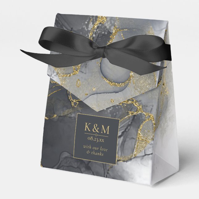 Caja Para Regalos Moody Ink Charcoal Gold Abstract ID988 (Front Side)
