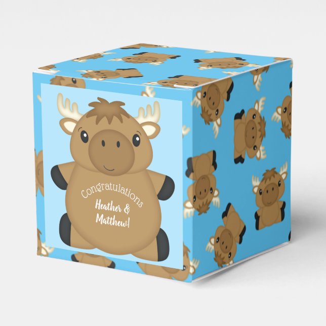 Caja Para Regalos Moose Baby Shower Blue Boy (Costado Anverso)