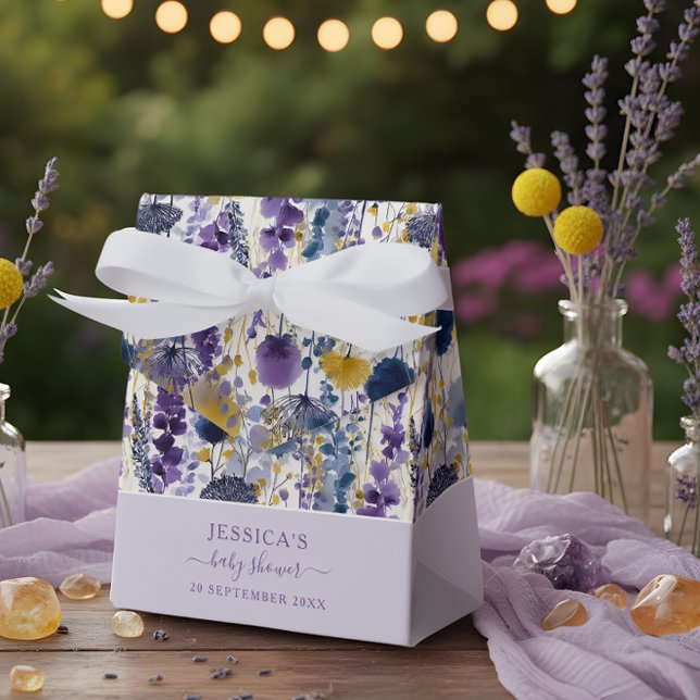 Caja Para Regalos Morado amarillo acuarela Flora silvestre Baby Show (Celebrate your mama-to-be moment in full bloom with this elegant wildflower design. )