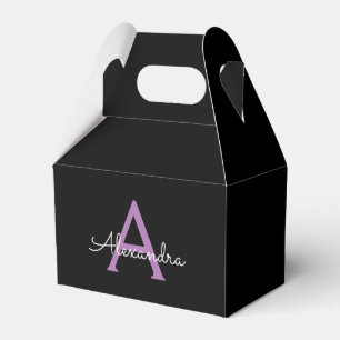 Caja Para Regalos Morado Black Script Girly Monograma Nombre