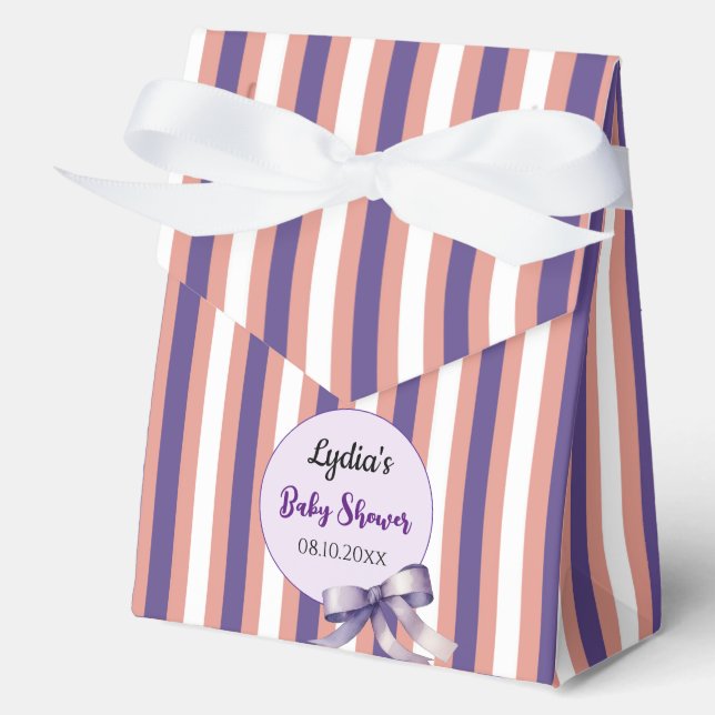 Caja Para Regalos Morado Bow Lines Baby Shower moderno (Anverso)