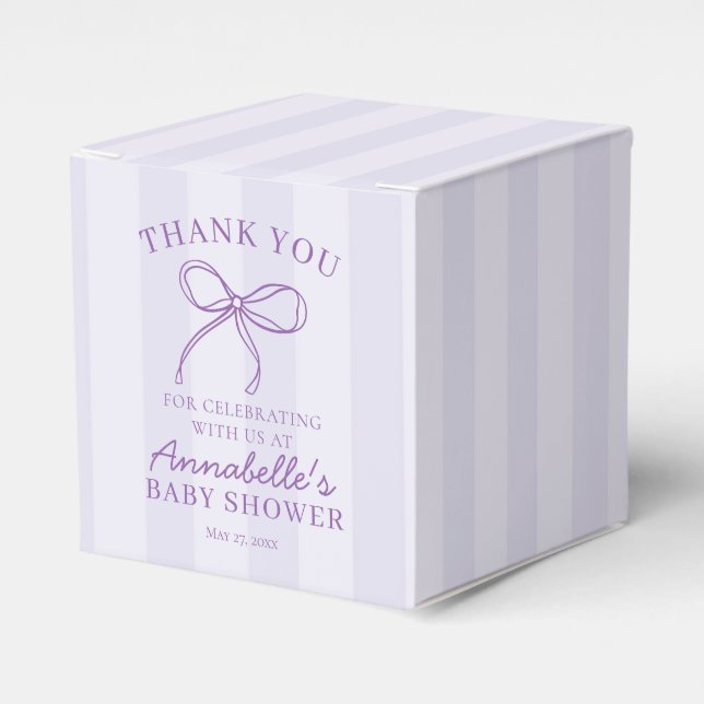 Caja Para Regalos Morado Coquette Bow Pastel postre Baby Shower (Costado Anverso)