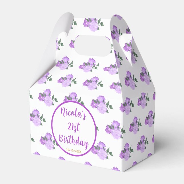 Caja Para Regalos Morado Floral 21º cumpleaños (Front Side)