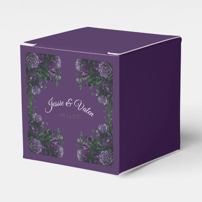 Caja Para Regalos Morado Floral Elegante Boda Gótica (Costado Anverso)