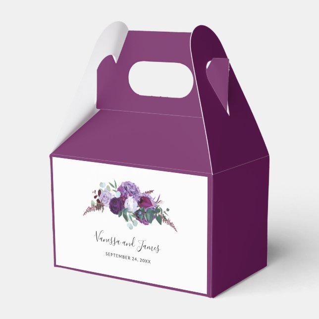 Caja Para Regalos Morado Floral Moderno Boda Elegante (Front Side)
