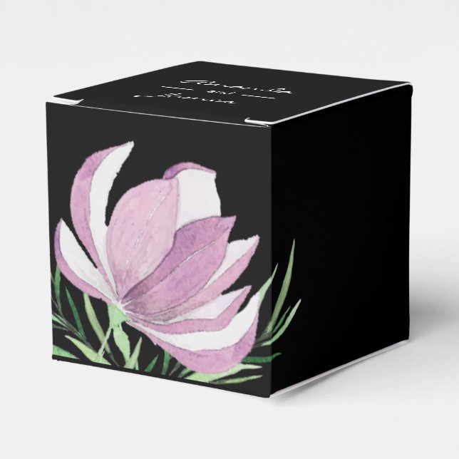 Caja Para Regalos Morado Magnolia Floral acuarela Botánica (Costado Anverso)