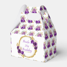 Caja Para Regalos Morado oscuro y flores elegantes de oro Cumpleaños