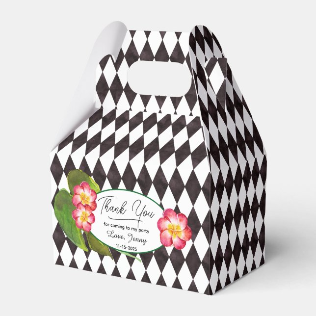 Caja Para Regalos Mosaico de diamante negro y blanco con flores trop (Front Side)