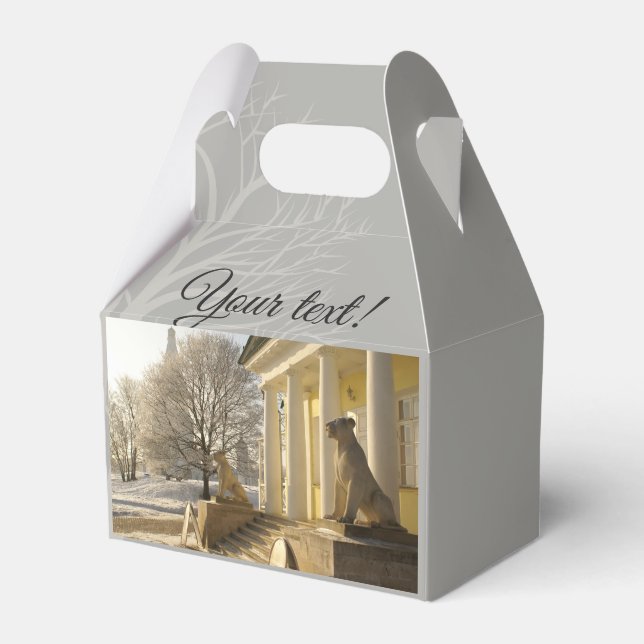 Caja Para Regalos Moscú. Escultura de león en invierno. (Front Side)