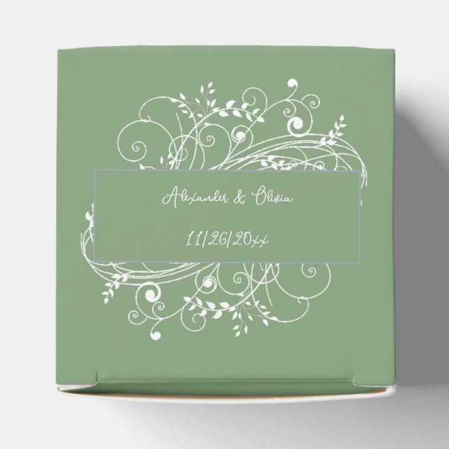 Caja Para Regalos Moss Green Flourish Wedding Favor Box (Parte superior)