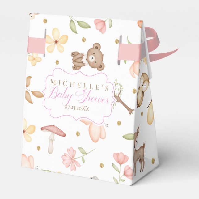 Caja Para Regalos Mujer Rosa Marrón Acuarela Animales del Bosque (Reverso)