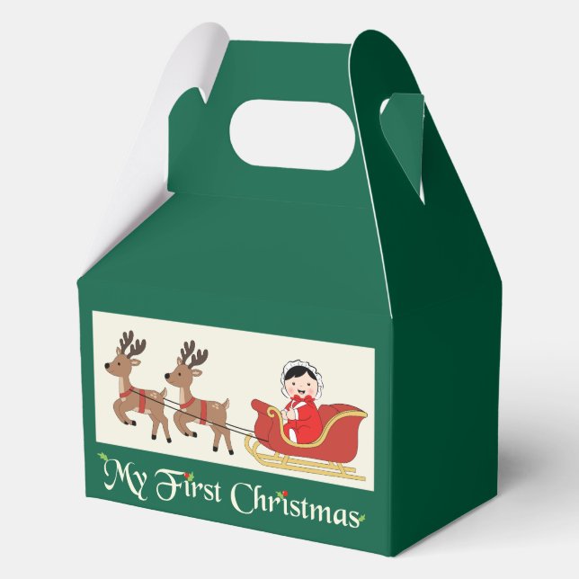 Caja Para Regalos My First Christmas Favor Box– Cute Baby & Reindeer (Anverso)