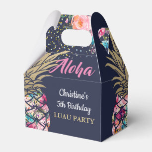 Caja Para Regalos Nacimiento floral rosa de piña azul marina