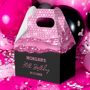 Caja Para Regalos Nacimiento Nombre de Purpurina Black Hot Pink
