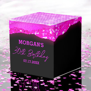 Caja Para Regalos Nacimiento Nombre de Purpurina Black Hot Pink