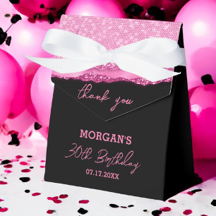 Caja Para Regalos Nacimiento Nombre de Purpurina Black Hot Pink