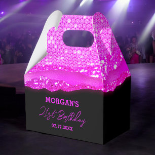 Caja Para Regalos Nacimiento Nombre de Purpurina Negro Rosa Gracias