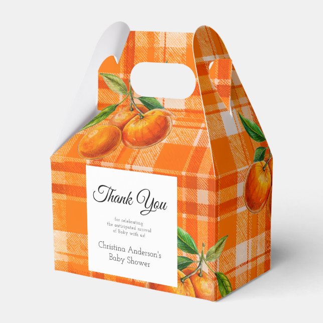 Caja Para Regalos Naranja 3D Citrus Plaid Handdraw Baby Shower (Front Side)