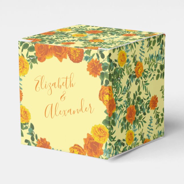 Caja Para Regalos Naranja amarillo Boda Rosas florales (Costado Anverso)