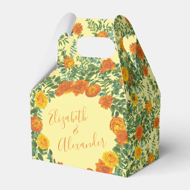 Caja Para Regalos Naranja amarillo Boda Rosas florales (Front Side)