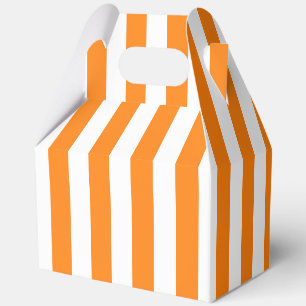 Caja Para Regalos Naranja Brillante y Rayas Blancas de Halloween