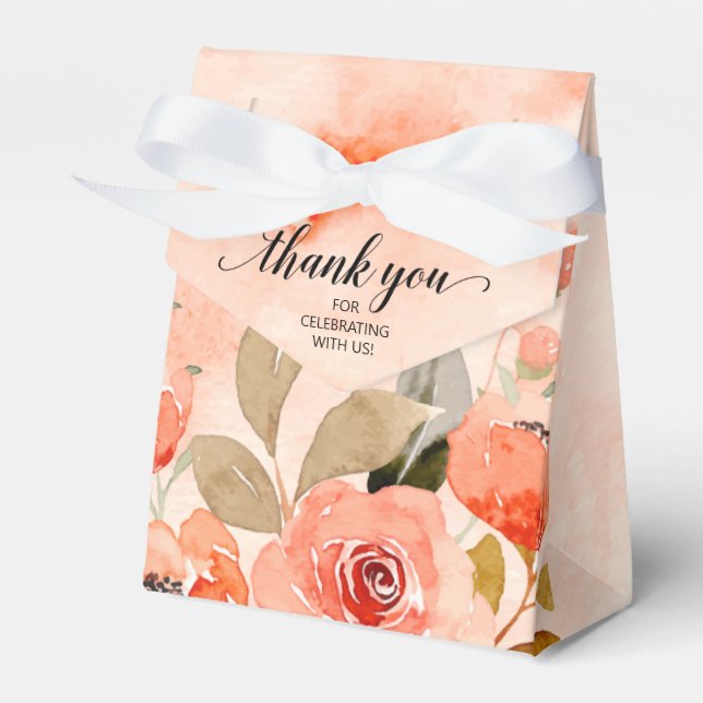 Caja Para Regalos Naranja de acuarela Boda floral (Front Side)