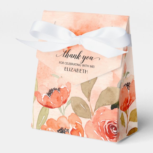 Caja Para Regalos Naranja de acuarela Floral Bridal Shower (Front Side)