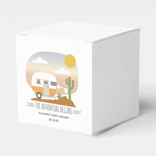 Caja Para Regalos Naranja de aventuras Camper Clothesline Baby Showe (Costado Anverso)