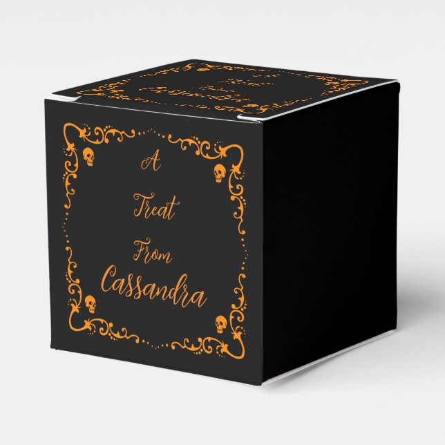 Caja Para Regalos Naranja de calabaza de Halloween Personalizado (Costado Anverso)