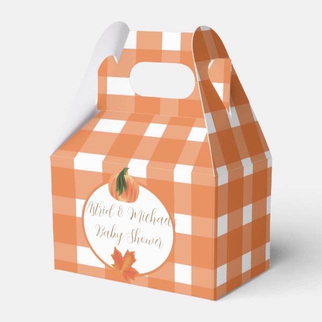 Caja Para Regalos Naranja de calabaza Gingham Fall Baby Shower (Front Side)
