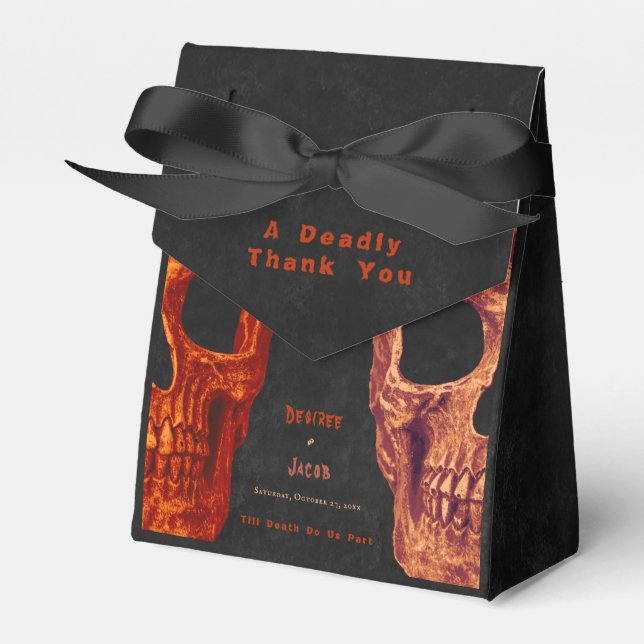 Caja Para Regalos Naranja de cráneo gótico Halloween negro Gracias (Front Side)