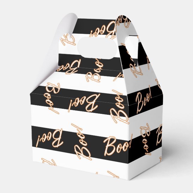 Caja Para Regalos Naranja de Halloween BOO de Black White Party Favx (Front Side)