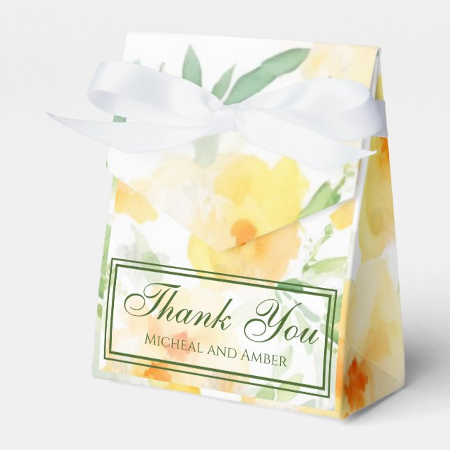 Caja Para Regalos Naranja de melocotón amarillo elegante acuarela fl (Front Side)