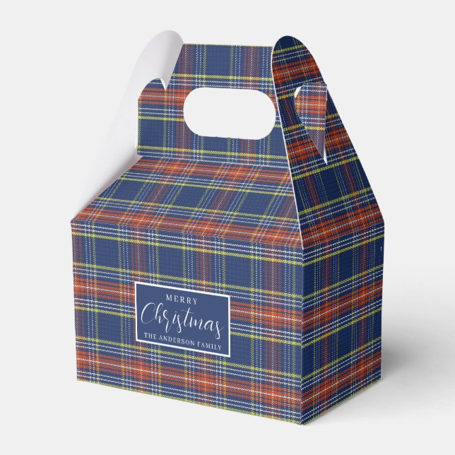 Caja Para Regalos Naranja de quemaduras azules clásicas Tartán Plaid (Reverso)