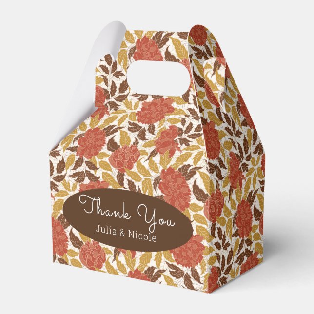 Caja Para Regalos Naranja Dusty Brunt Peony Flores Caen Boda (Front Side)