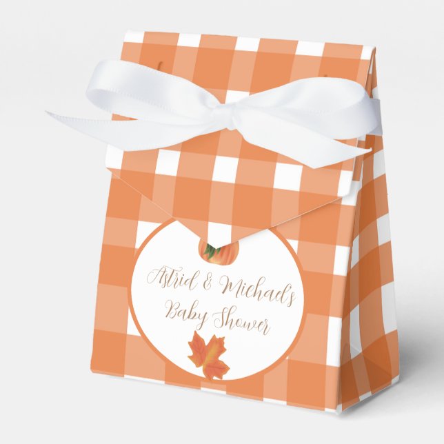 Caja Para Regalos Naranja Gingham Pumpkin Baby Shower (Front Side)