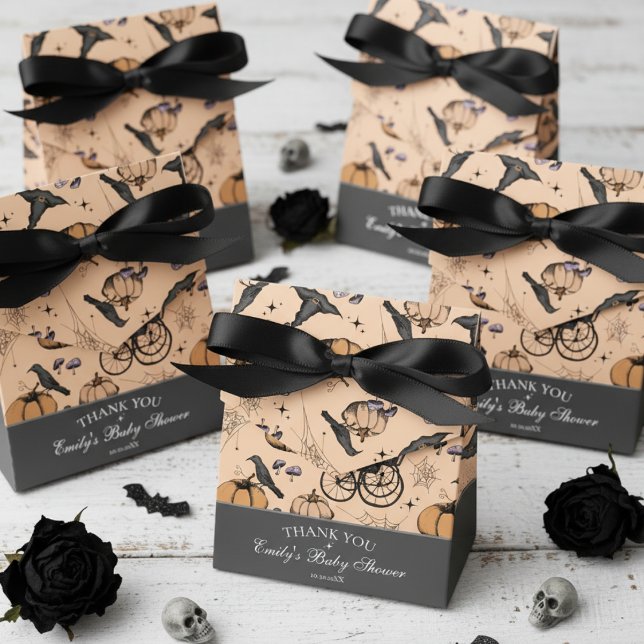Caja Para Regalos Naranja gótica Baby Carriage Baby Shower Gracias (Gender Neutral Gothic Orange Halloween Baby Shower Favor Boxes. Vintage Baby Carriage, Black Raven)
