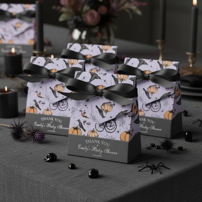 Caja Para Regalos Naranja gótica Baby Carriage Baby Shower Gracias (Gothic Baby Shower Favor Boxes. Spooky Vintage Baby Carriage Pumpkin Black Raven Spiderwebs Pattern.)