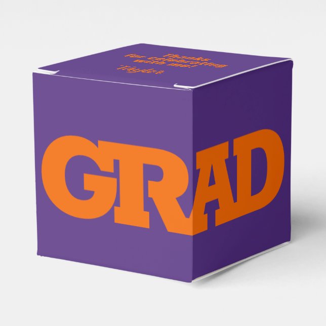 Caja Para Regalos Naranja GRAD audaz y partido graduado morado (Costado Anverso)