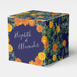 Caja Para Regalos Naranja Navy Blue Peony y Rosa Boda Floral