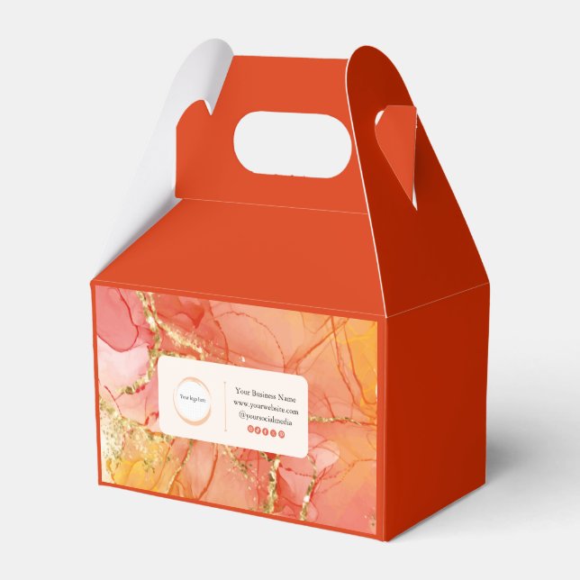 Caja Para Regalos Naranja Peach Gold Marble Pequeña Empresa (Front Side)
