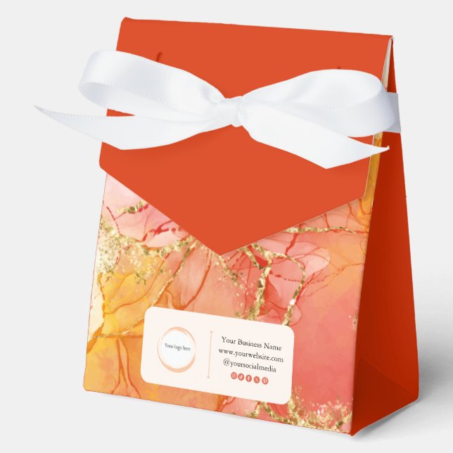 Caja Para Regalos Naranja Peach Gold Marble Pequeña Empresa (Anverso)