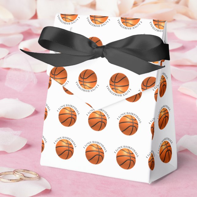 Caja Para Regalos naranja personalizado y baloncesto de cuero negro (Boda)
