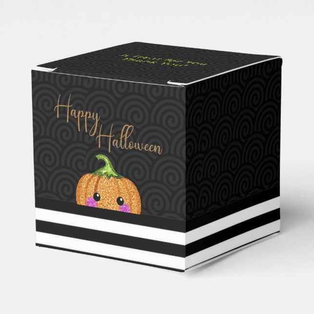 Caja Para Regalos Naranja Purpurina feliz Fiesta de Halloween (Costado Anverso)