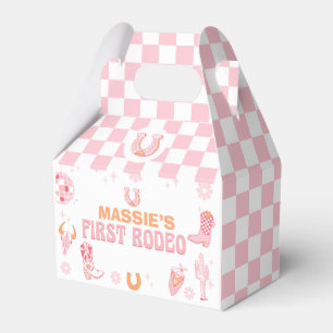 Caja Para Regalos Naranja Rosado Retro Primer Rodeo Primer Cumpleaño