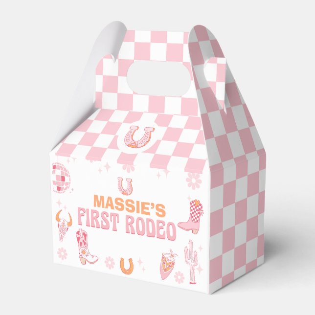 Caja Para Regalos Naranja Rosado Retro Primer Rodeo Primer Cumpleaño (Front Side)