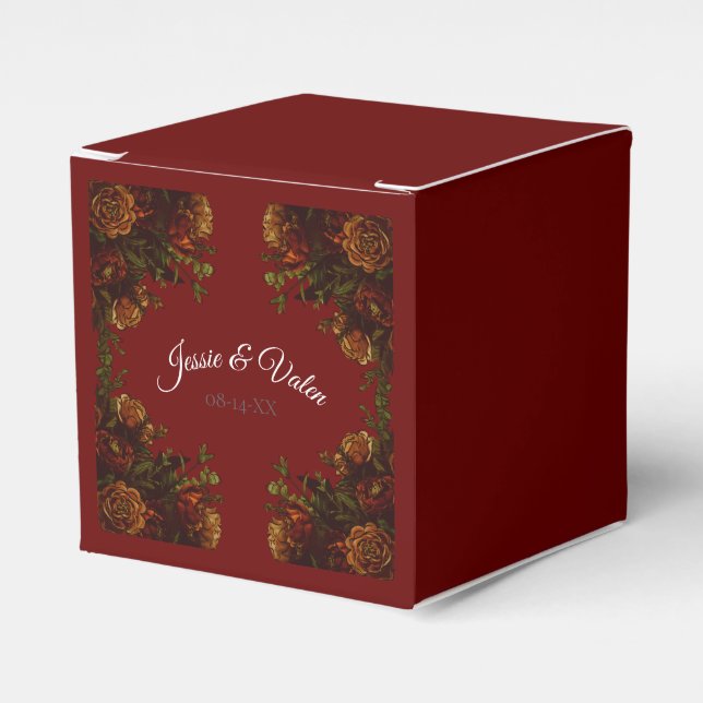 Caja Para Regalos Naranja Rústico Caída Roja Elegante Boda Gótico (Costado Anverso)