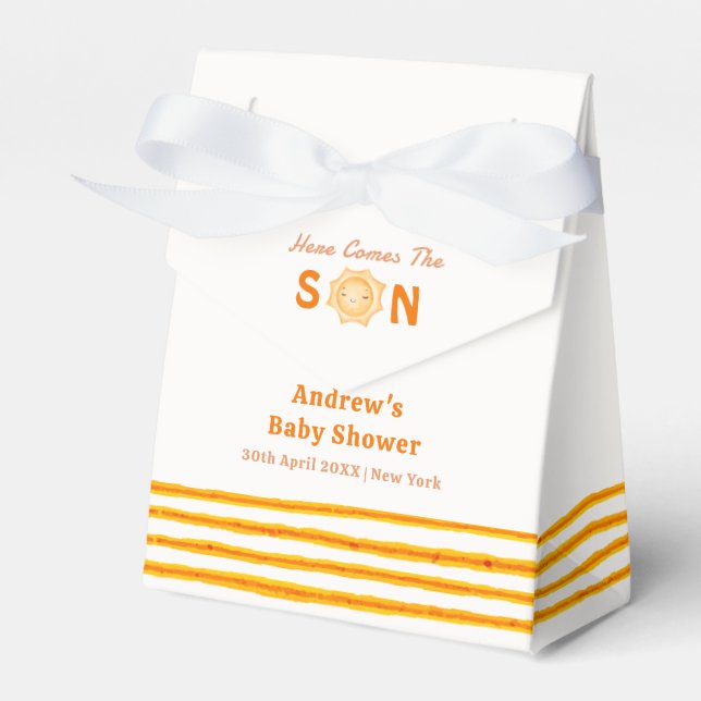 Caja Para Regalos Naranja Trendy Here Come The Son Baby Shower (Front Side)