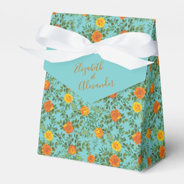 Caja Para Regalos Naranja y Aqua Boda Floral Moderna (Front Side)